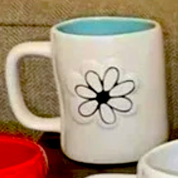 NWT Rae Dunn CUP OF HAPPINESS 3D Blue Interior Flower Ceramic Coffee Tea Mug Cup - Picture 2 of 2